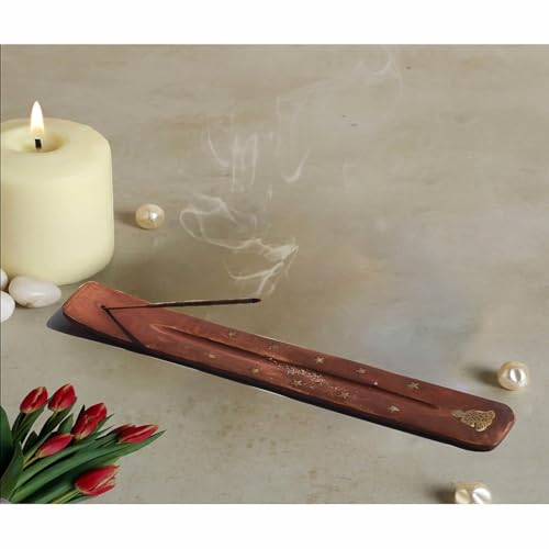 Pure Source India Wooden Incense Stick Holder Ash Catcher for Meditation, Yoga, Aromatherapy, and Home Use (10 x 1.5 x 1.5 inch) (Buddha Design)