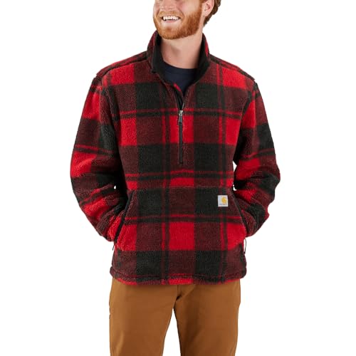 Carhartt Sudadera de forro polar de ajuste holgado para hombre, Manzana silvestre/cuadros negros, Medium