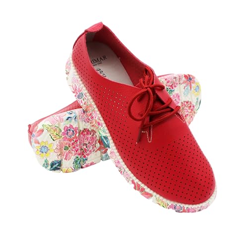 Zerimar Mocasines de Piel para Mujer   Bailarinas Elegantes y Cómodas   Calzado Femenino con Estilo y Confort   Rojo, Talla 41