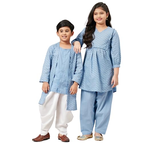 Indian Ethnic Wear For Kids Girls & Boys, Brother Sister Matching Outfits, Kurta Set (Cotton), (Pack of 2)