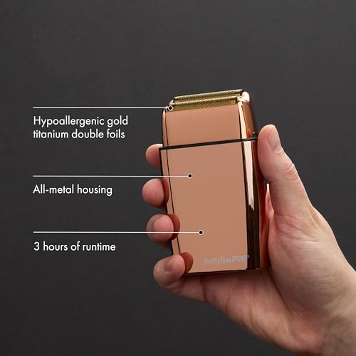 Image of BaBylissPRO METALFX Double Foil Shaver, Handheld Electric Razor for Travel, Portable Cordless Close Face Shaver for Head, Beard, & Neck
