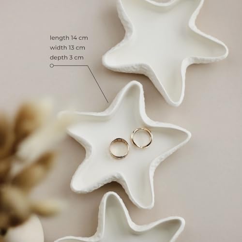 Image of TREETRUNK Handmade Concrete Starfish Trinket Tray | Jewellery /Makeup /Table Organizer l Home Decor l Candle Tray | Multipurpose (13.5x13x1.3cm) White