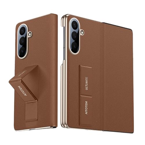 For Samsung Galaxy Z Fold 7�p �t���b�v�J�o�[ ? ���X�g�o���h�E�L�b�N�X�^���h�t�� ���U�[�P�[�X�i�}�O�l�b�g�J���^�����h�~�ی�V�F���j,Brown