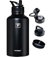Fanhaw 64 oz Stainless Steel Insulated Water Bottle with 3 Lids (Straw, Spout and Carabiner Lid) ...