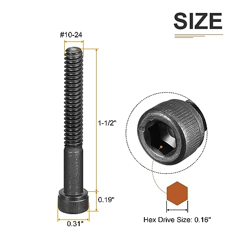 DTGN #10-24x2" Socket Head Cap Screws Bolts, 25Pcs 12.9 Grade Alloy Steel, Machine Hex Socket Screw, Hex Drive - Image 2