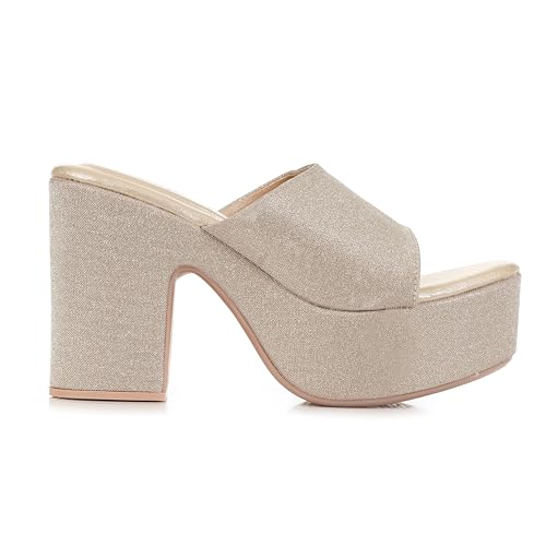 Image of Women's Glitter Block Heel Platform Sandals, Open Toe High Heels