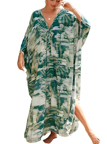 Image of IMAGEKOPE Women's Plus Size Animal Print V-Neck Batwing Kaftan Beach Dress Bathing Suit Cover-Up Loungewear