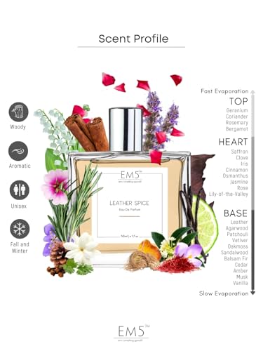 Image of EM5 Leather Spice Perfume for Men | Woody Spicy Oud Leather Fragrance | 50 ml Eau de Parfum Spray | Luxury Gift for Him