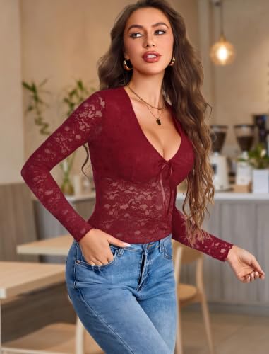 Avidlove Women's V-Neck Long Sleeve Lace Mesh Shirt w/ Lined Front Bra Area (7 Colors, Sizes X-Small - XX-Large) - image 2