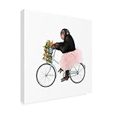 Wrapped Canvas Wall Art - John Hovenstine 'Monkey Riding Bike' Wall Art for Living Room, Bedroom, or Office Décor - 14x14