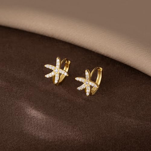 SLUYNZ 925 Sterling Silver CZ Starfish Hoop Earrings for Women Teens Starfish Small Hoop Earrings Huggie Small Beach Earrings 6