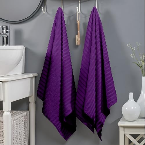 Image of Elegant Comfort 100% Turkish Cotton Corduroy Ribbed Luxury Soft 2 Pack Bath Towels 27 x 54 Inch - Ultra Plush, Absorbent, Quick Dry, Hotel Spa Quality Towels for Bathroom Essentials, Purple