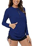Halcurt Women's UPF 50+ Rash Guard Outdoor Long Sleeve Drawstring Swim Shirt XL Navy Blue