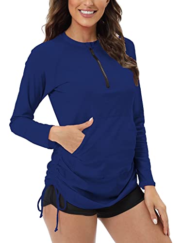 Halcurt Women's Upf 50+ Rash Guard Outdoor Long Sleeve Drawstring Swim Shirt Xl Navy Blue #TOP5