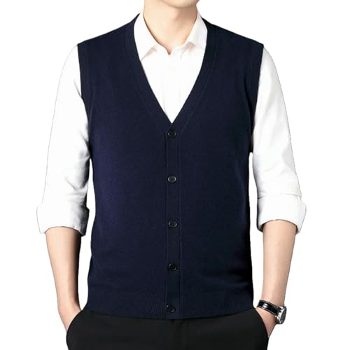 Gilet en cachemire pour homme cardigan col en V boutonné bleu marine XS