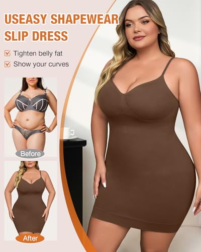Image of Shapewear Slip Dress for Women Under Dress Seamless Tummy Control Slip Dress Plus Size Smoothing Cami Dress Slips