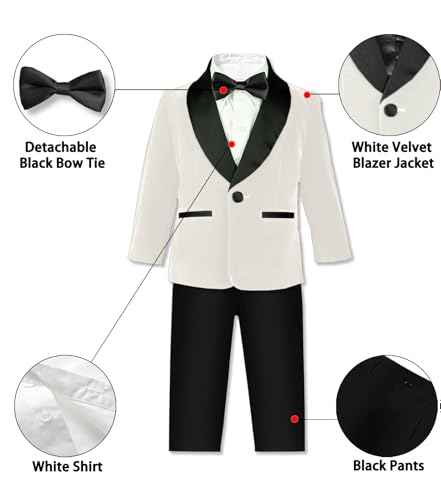 SANGTREE Boys Shawl Tuxedo Suit Velvet Set Gentleman Wedding Outfit, 3 Months - 14 Years2