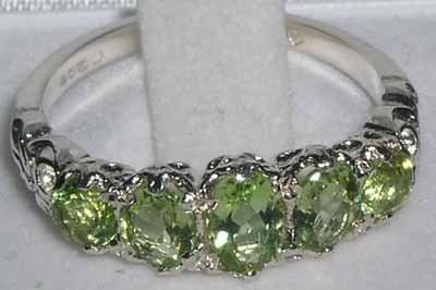 925 Sterling Silver Real Genuine Peridot Womens Band Ring4