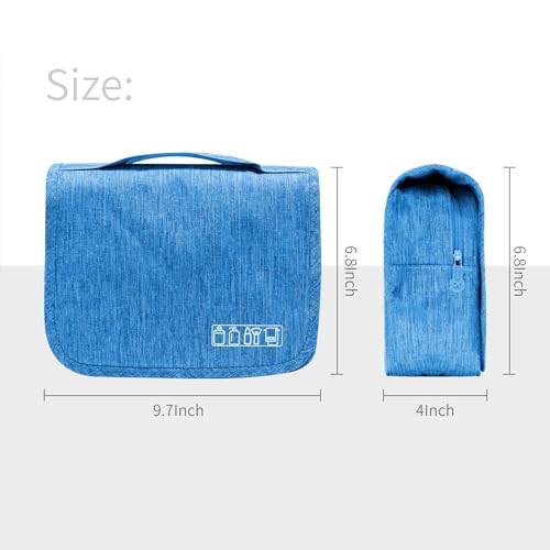 Image of Lcsmaokin Large Capacity Toiletry Bag Travel Bag with Hanging Hook for Men and Women Waterproof Travel Cosmetic Bag Bathroom Storage Bag for Brushes Set, Full-Sized Shampoo, Toiletries, Accessories, Sky Blue