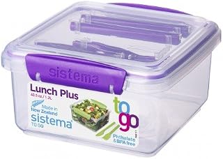 System  Lunch Box with Coloured Closures, 1.2 L, Available in Blue, Green, Purple and Pink berry