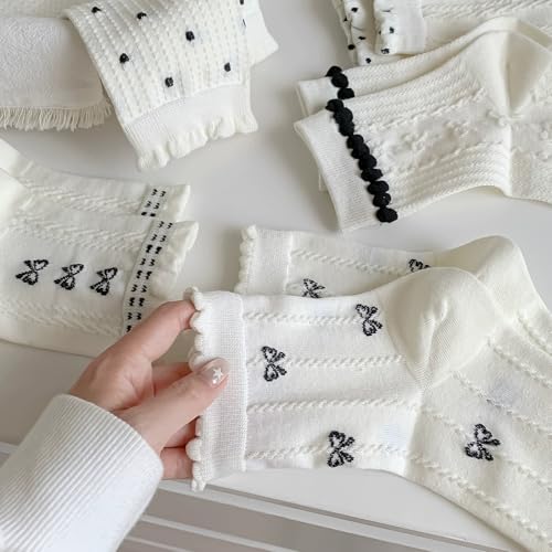 Image of Starella Women Cute Lace Crew Socks Cotton Vintage Twisted Preppy Dress Sock for Pumps Shoes 5 Pairs