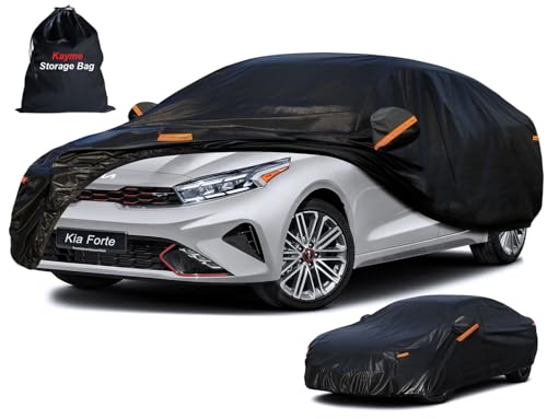 Image of Kayme 7 Layers Car Cover Custom Fit for Kia Forte (2017-2025) Waterproof All Weather for Automobiles, Outdoor Full Cover Rain Sun UV Protection.Black