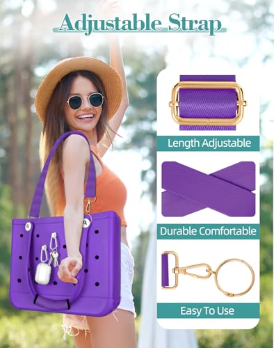Image of Bag Strap Charms Crossbody for Bogg Bag Accessories - Shoulder Strap Neoprene Luggage Handle Wrap for Suitcase & 2 Key Holders Purple