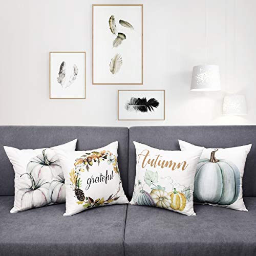 Yastouay Autumn Throw Pillow Cover Decorations Pumpkin Cushion Couch Cover Pillow Cases Set Of 4 For Autumn Thanksgiving Day (Blue-Gray,18 X 18 Inch) #TOP6