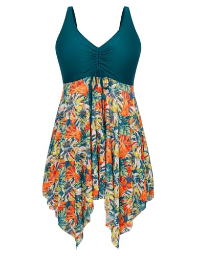 Hanna Nikole Women's Large Sizes Two-Piece Swimsuits Leopard Print Tankini Set with Hot Pants Peacock Blue Print 26