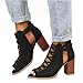 BORAMAX Womens Open Toe Heel Sandal,Fashion Buckle Strap Chunky High Heel Sandals Faux Suede Cutout Black High Heel Party Dress Booties