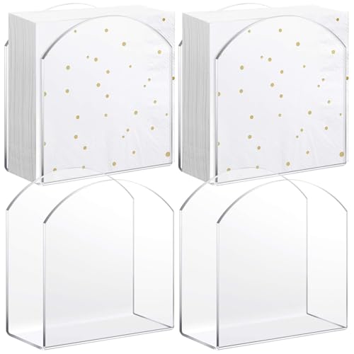 Patelai 4 Pack Crystal Acrylic Clear Napkin Holder for Table Tissue Paper Guest Towel Holder Standing Vertical Napkin Dispenser for Cocktail Beverage Kitchen Bar (Square Paper)