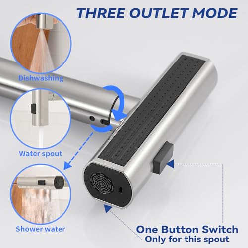 Deseegoal Waterfall Kitchen Faucets with Pull Down Sprayer, Three Function Sprayer Single Handle Sink Faucet 1 or 3 Hole Installation, 360°Rotatable Kitchen Sink Faucet, Brushed Nickel - Image 2