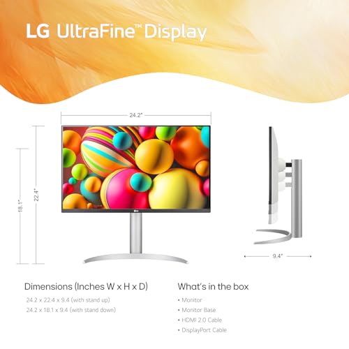 Image of LG 27 inch Ultrafine 4K UHD (3840 x 2160) IPS Computer Monitor, VESA DisplayHDR 400, 5ms, Dynamic Action Sync, Reader Mode, Flicker Safe, HDMI, DisplayPort, Tilt /Height /Pivot Adjustable, White