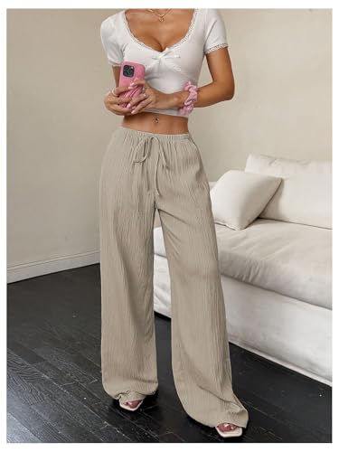 Women's Drawstring Waist Wide Leg Pants Low Rise Beach Holiday Loose Trousers with Pockets4