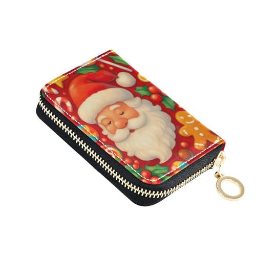 Christmas Santa Claus Red Candy Womens Wallet Zip Around Card Holder Wallets RFID Blocking Leather Coin Change Purse with Zipper