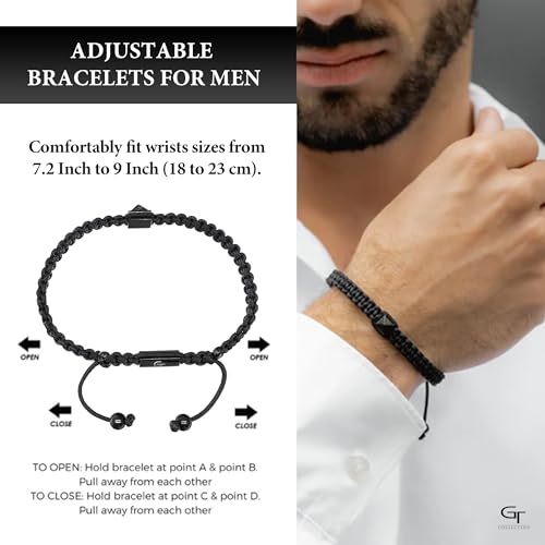 Men's Energy Bracelet with Black Pyramid Stainless Steel Bead, Adjustable Zircon Bracelet for Men2