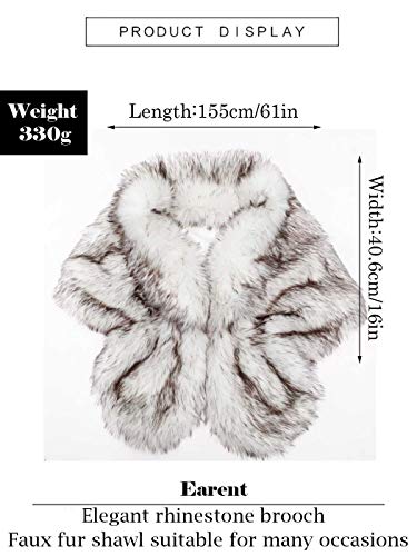 EARENT Women's Faux Fur Shawls and Wraps 1920s Bride Wedding Fur Scarf Bridal Fur Stoles for Brides and Bridesmaids (White+Brown)2