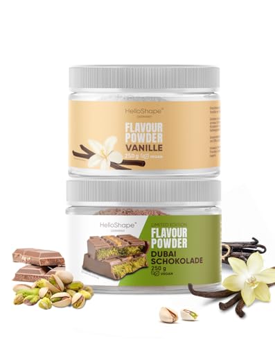 Hello Shape Flavour Powder 2x 250g Dubai Chocolate & Vanille: Geschmackspulver fast ohne Kalorien – vegan, ballaststoffreich, mit Laktase, vielseitiges Flavour Pulver Lebensmittelaroma