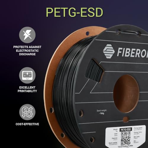 Image of Polymaker Fiberon PETG-ESD Filament 1.75mm Black 1kg - Electrostatic Discharge Safe, Tough PETG 3D Printer Filament for Electronics Industry