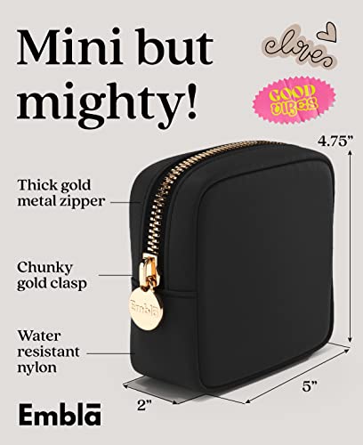 Embla Makeup Bag Travel Cosmetics Pouch and Toiletry Bag, Nylon Zipper Pouch Purse, Cute Make Up Organizer Storage Tote for Women Girls, Waterproof Travel Skincare Case, Small Makeup Bags, Black