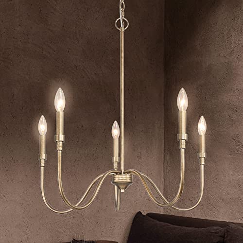 Homebelife 5-Light Farmhouse Chandelier Lighting Fixture, Linear Pendant Light For Kitchen Island Living Dining Room, Antique Gold Finished #TOP7
