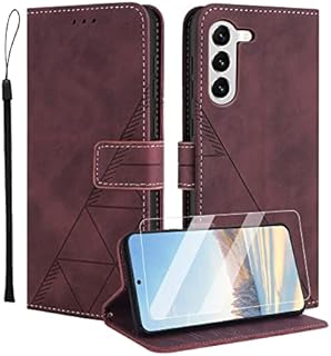 Togestar for Samsung S22 Case, [Vivid Geomatrical Pattern PU Leather] [Wrist Strap] Magnetic Closure Flip Wallet Case Card Slots Kickstand Full Protection Shockproof Case,Green