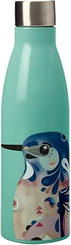 Maxwell and Williams Pete Cromer - Botella de agua aislada con diseño de Kingfisher Azure, acero inoxidable sin BPA, verde azulado, 16.9 fl oz