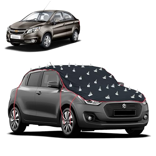Image of Dog Protection Spike Car Cover for Chevrolet Sail Bonnet to Roof Easy Installation with 4 Elastic Hook Strap | Anti-Scratch Soft Cotton Inner | Complete Protection from Street Dogs & Monkeys