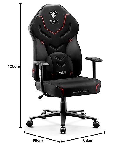 DIABLO X-Gamer 2.0 Sedia Gaming Gamer da Ufficio Design Ergonomico Cuscino Lombare Rivestimento in Tessuto Braccioli Confortevoli (Nero) - Immagine 2