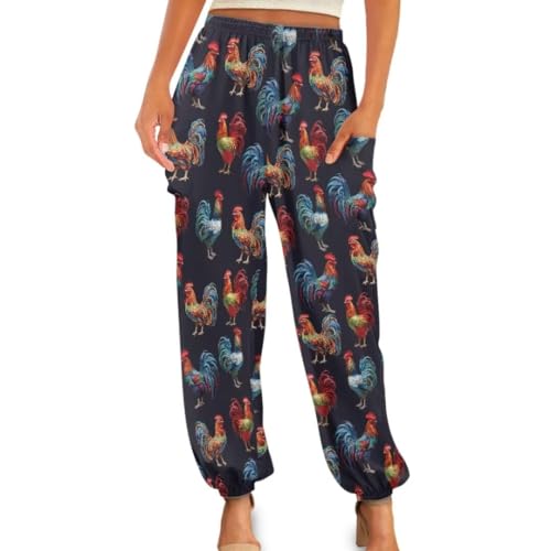 Youngerbaby Cute Roosters Print Harem Pants Cozy Yoga Trousers Casual Dance Sweatpants Yoga Pants Plus Size XL