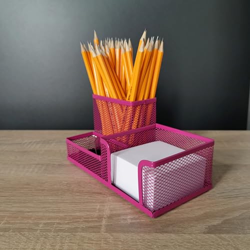 D.RECT KOMO Schreibtisch-Organizer – 3-Fächer-Stiftehalter aus Metallgitter – Multifunktions-Utensilo für Büro-Accessoires, Rosa