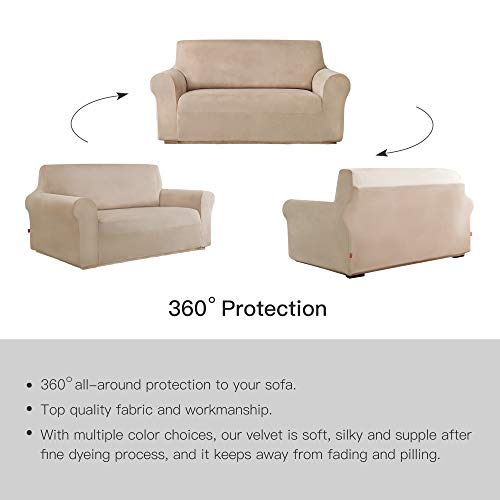 Maxmill MM-VW-TAUPE-MEDIUM Velvet Loveseat Slipcover 1 Pc Stretch Spandex Sofa Couch Slipcover thumb #7