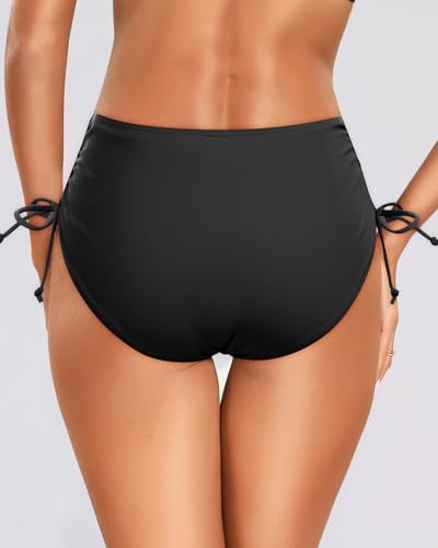 Zmart Women Full Coverage Bikini Bottom Adjustable Side Tie Swim Bottom with Side Ruched Mid Rise Bathing Swimsuit2