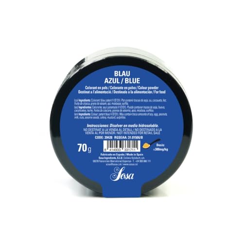 SOSA Colorante Azul en polvo - Hidrosoluble- Uso alimentario - Tarro 70grs